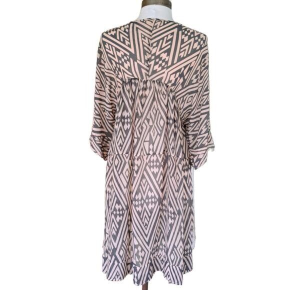 Ba&sh Freaky Swing Dress Oversized Tiered Chiffon Pink & Gray Print - Picture 4 of 10